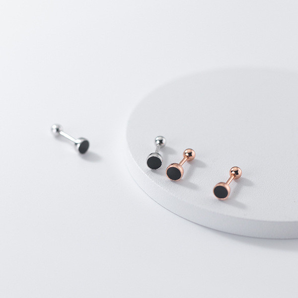 A33918 s925 sterling silver chic simple circle black earrings