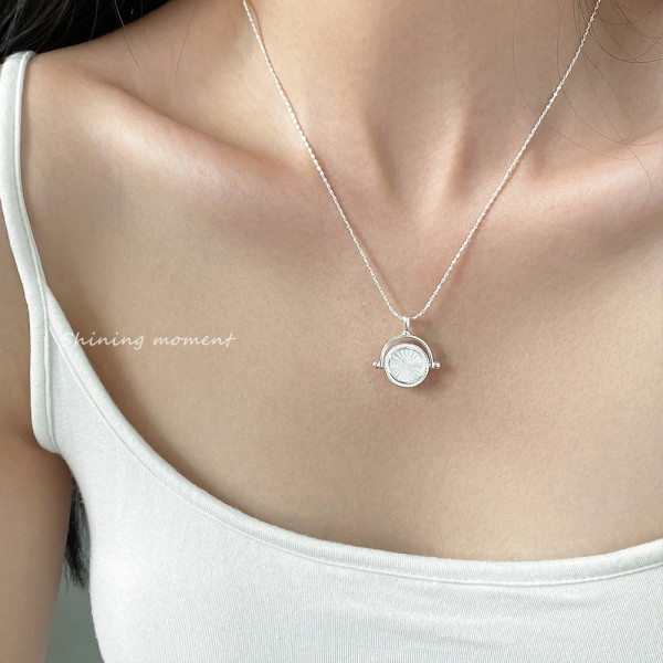 A46166 s925 silver dainty simple shell circle necklace