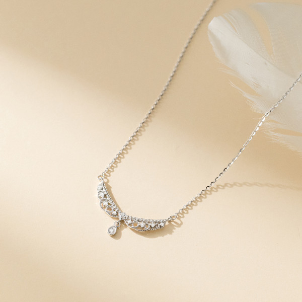 A42851 s925 sterling silver sweet fringe teardrop vintage elegant necklace