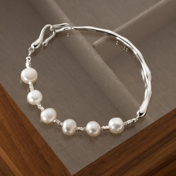 A39798 s925 sterling silver pearl weave charm grade elegant bracelet