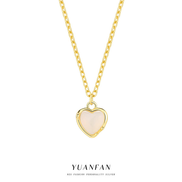 A43056 s925 sterling silver simple grade pink agate heartshape necklace