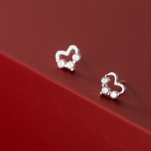 A31729 s925 sterling silver sweet heart rhinestone cute earrings