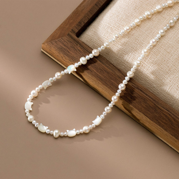 A41797 s925 sterling silver unique fashion white pearl sweet necklace