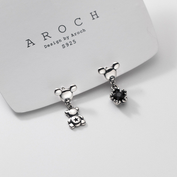 A34806 s925 sterling silver bear unique earrings