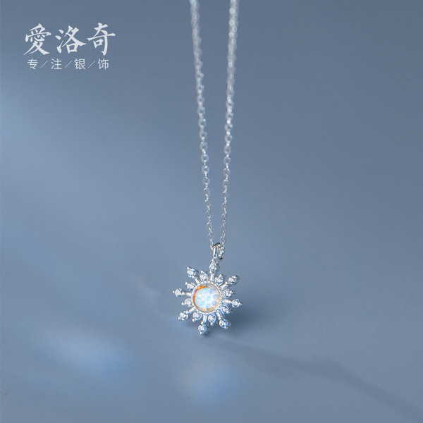 A33074 s925 sterling silver simple fashion rhinestone sun necklace