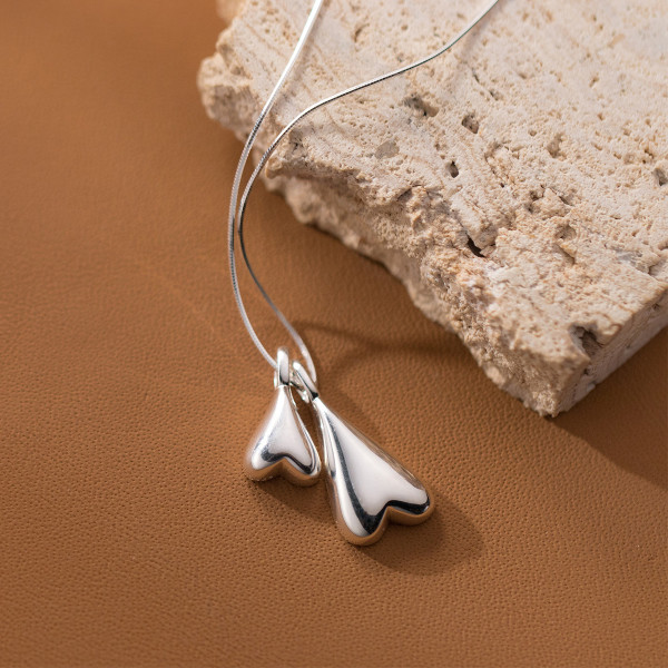 A37502 s925 sterling silver double heart elegant dainty necklace