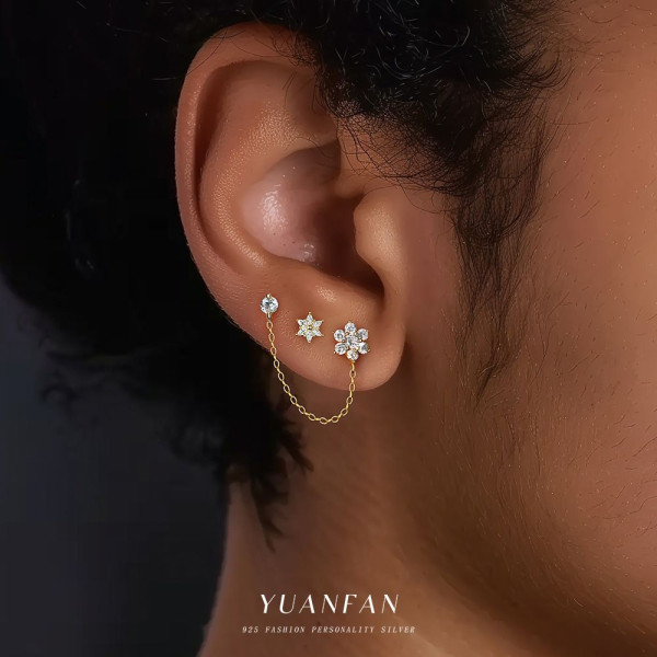 A44454 s925 sterling silver cubic zirconia flower stud simple fashion earrings