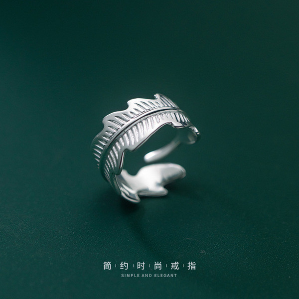 A33510 s925 sterling silver trendy simple feather ring