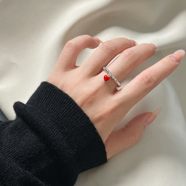 A44787 s925 silver fashion sweet heart trendy stretchy ring