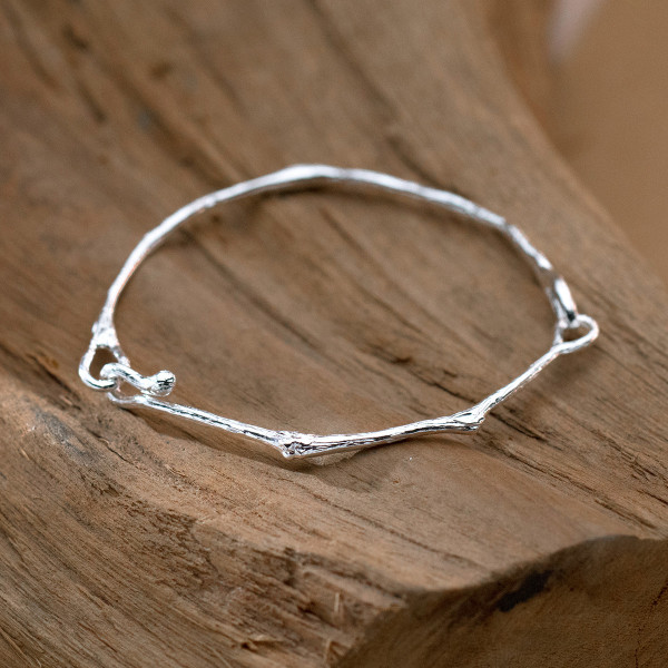 A41822 s925 sterling silver trendy simple tree charm bangle bracelet
