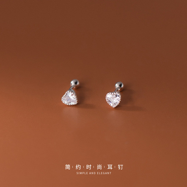 A33912 s925 sterling silver trendy rhinestone heartshape simple chic sweet earrings