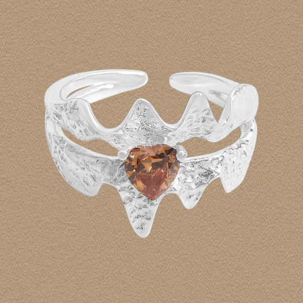 A45671 heart cubic zirconia sterling silver s925 adjustable ring