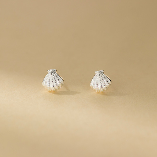 A44374 s925 sterling silver dainty simple trendy sweet elegant shell stud earrings