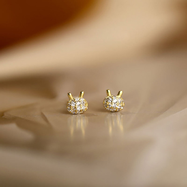 A43729 s925 silver rhinestone rabbit stud simple fashion cute sweet earrings