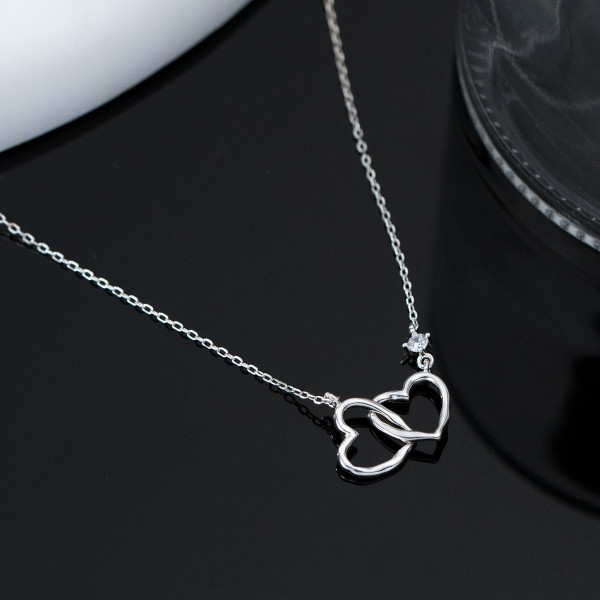 A41102 s925 sterling silver hollowed double heart elegant necklace