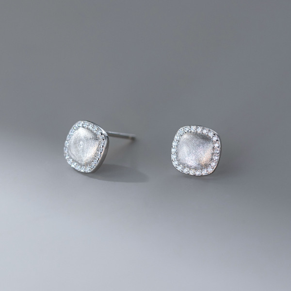A46090 s925 sterling silver dainty simple rhinestone square stud earrings