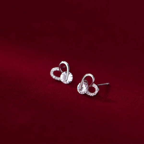A32269 s925 sterling silver sweet cute bar heart rhinestone earrings