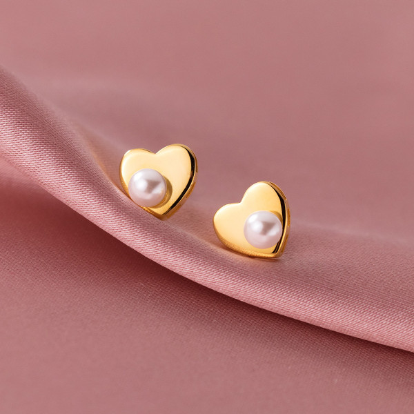 A38413 s925 sterling silver artificial pearl heart stud design elegant earrings