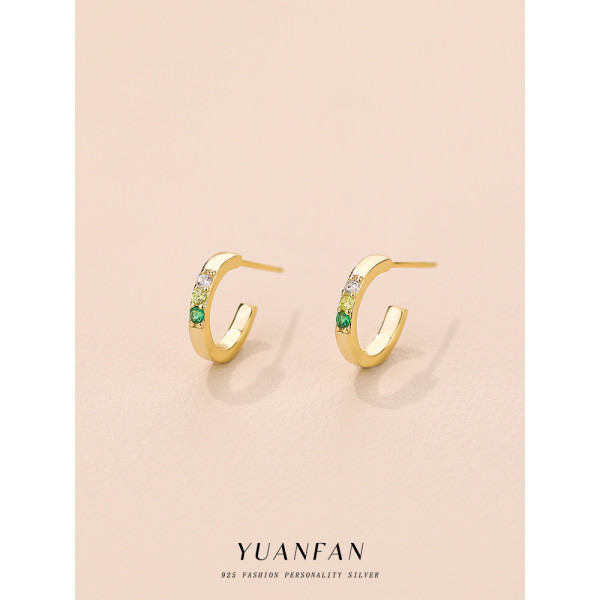 A43678 s925 sterling silver colorful cubic zirconia stud unique trendy earrings