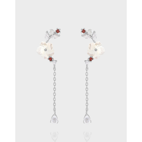 A41142 natural shell flower teardrop dangle sterling silver s925 stud earrings