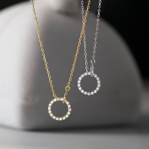 A44128 s925 silver simple rhinestone circle necklace
