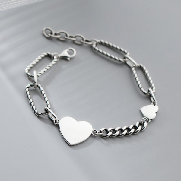 A38080 s925 sterling silver thai heart charm vintage twist design bracelet