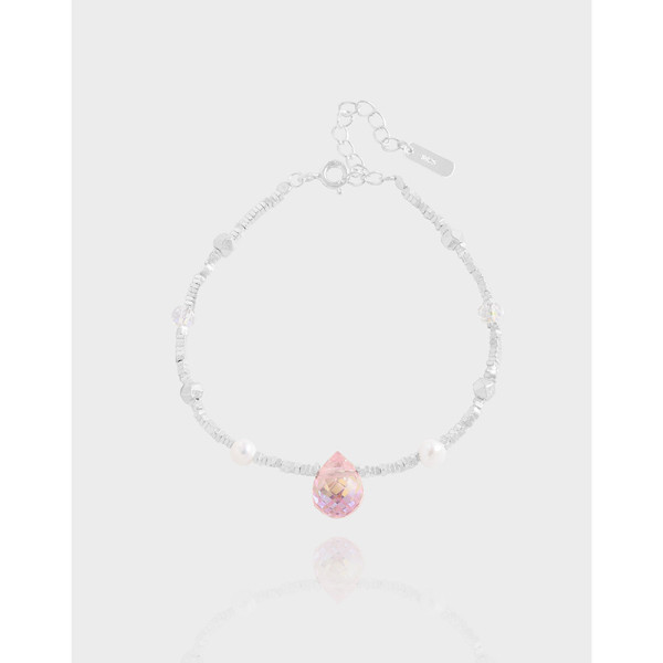 A39421 design pink crystal pearl charm sterling silver s925 bracelet