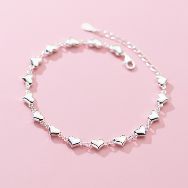 A34976 s925 sterling silver heart charm bracelet