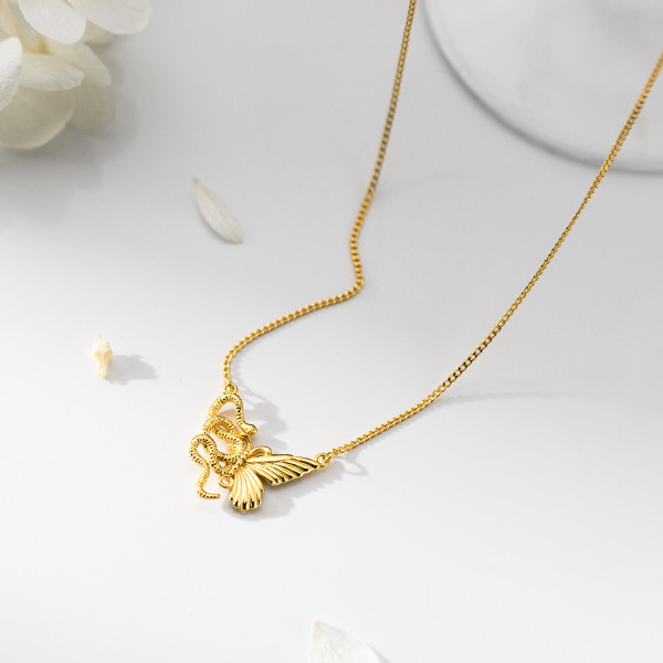 A45304 s925 silver trendy sweet symmetric butterfly necklace