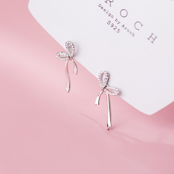 A33634 s925 sterling silver bow cute earrings