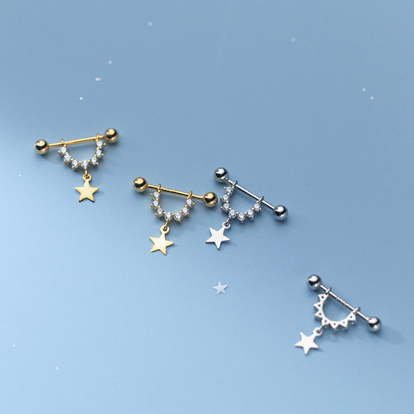 A34868 s925 sterling silver simple trendy stars rhinestone earrings