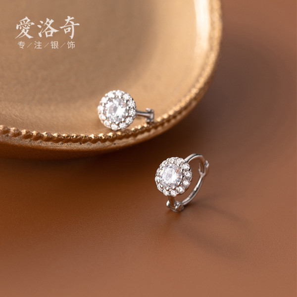 A42343 s925 silver sparkling rhinestone elegant simple hoop trendy earrings