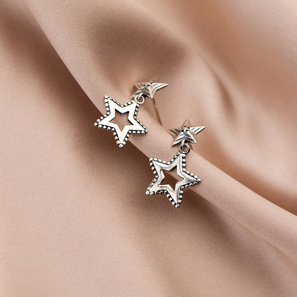 A33760 s925 sterling silver simple thai silver star sweet chic earrings