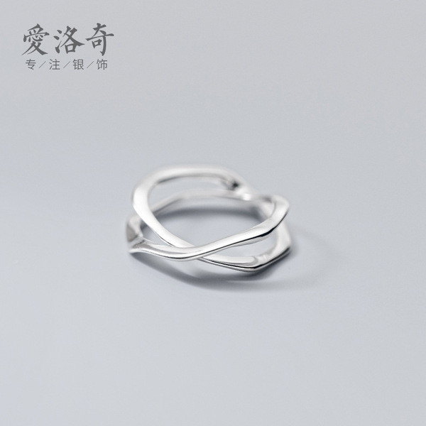 A32132 s925 sterling silver doublelayer irregular bar geometric fashion unique ring