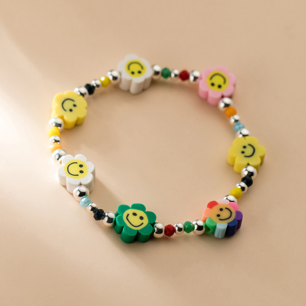 A36103 s925 sterling silver smile flower charm bracelet
