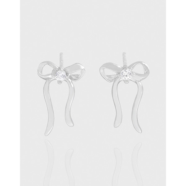 A42815 design ribbon butterfly cubic zirconia stud sterling silver s925 earrings