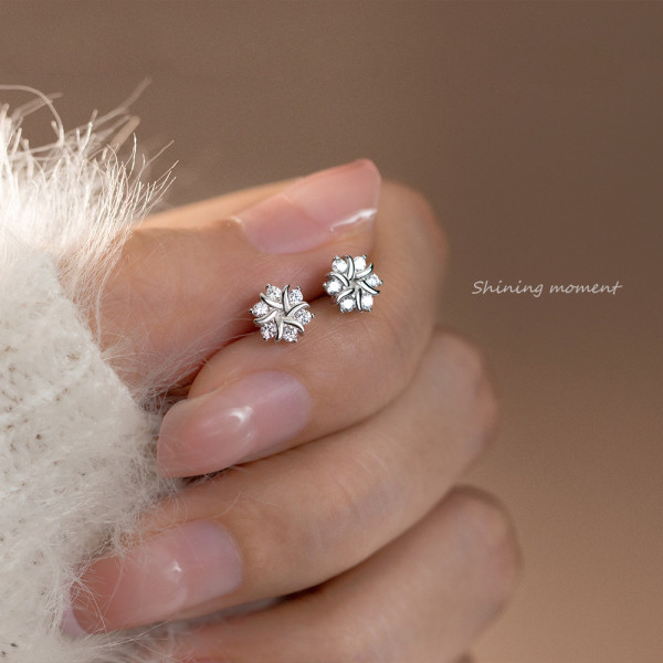 A44467 s925 sterling silver rhinestone christmas snowflake stud fashion earrings