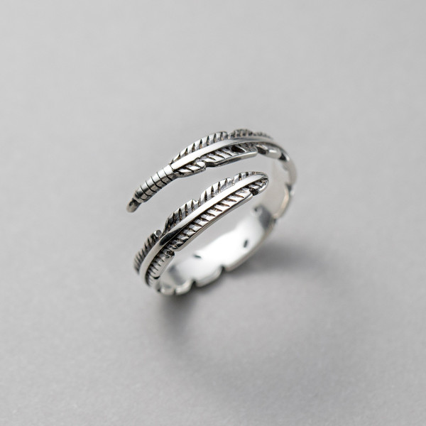 A43767 s925 silver thai feather vintage simple ring