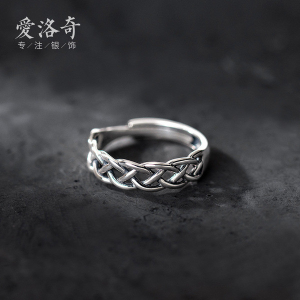 A32138 s925 sterling silver vintage chic silver braided hollowed ring