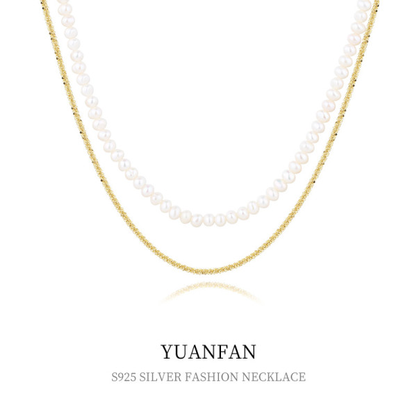 A35323 925 sterling silver doublelayer pearl necklace