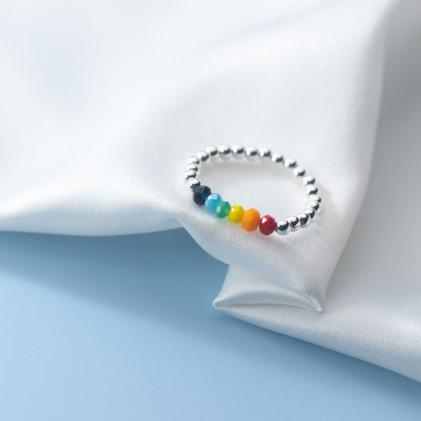 A34337 s925 sterling silver colorful bead silver ring