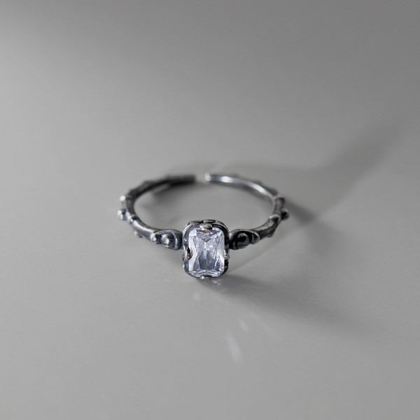 A36302 s925 sterling silver vintage silver square simulateddiamondring