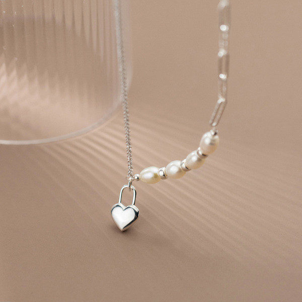 A34040 s925 sterling silver asymmetric chain pearl necklace