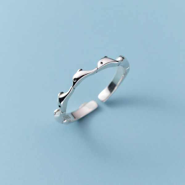 A39274 s925 sterling silver dolphin dainty cute adjustable ring