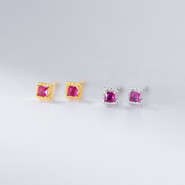 A46055 s925 sterling silver trendy sweet rhinestone square stud earrings