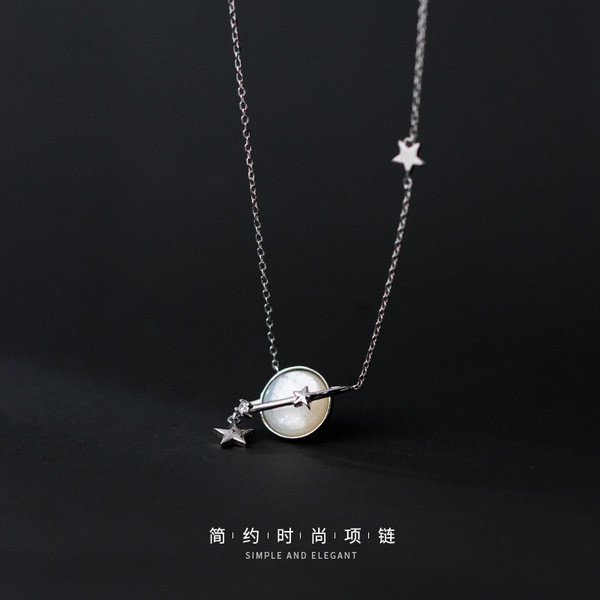 A34123 s925 sterling silver trendy rhinestone shell ball cute necklace