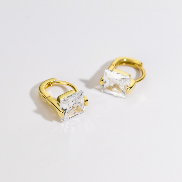 A43379 s925 silver fashion simple square rhinestone elegant earrings