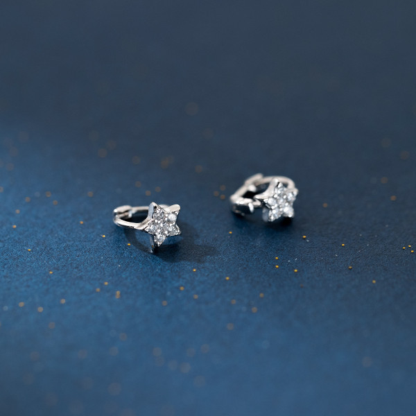 A43768 s925 sterling silver trendy sweet dainty rhinestone stars stud earrings
