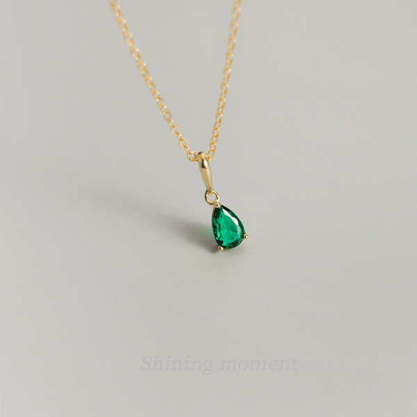 A41116 s925 silver teardrop sweet simple green rhinestone elegant necklace