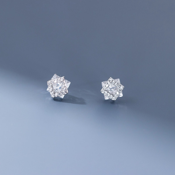 A43330 s925 silver stud geometric square rhinestone fashion earrings